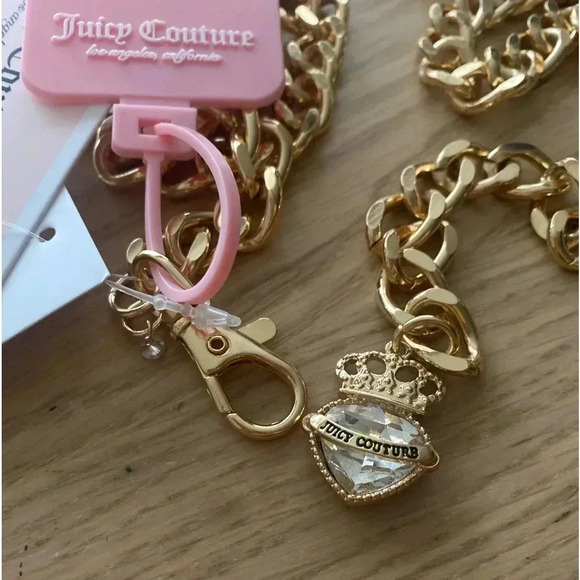 🆕Juicy Couture Gold Metal Chain Belt With Rhinestone Heart Crown Charm S🆕 - Picture 4 of 8